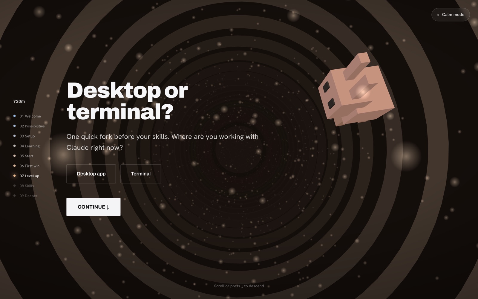 Level 07, 720 meters down: choosing between the desktop app and the terminal